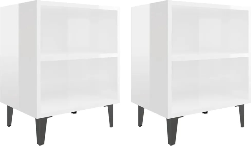 vidaXL 2 db magasfényű fehér éjjeliszekrény fém lábakkal 40x30x50 cm