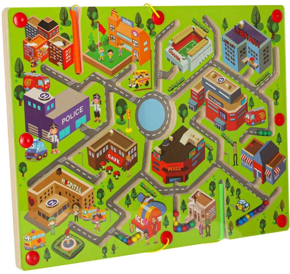 Mágneses fa tábla labirintus játék utazáshoz nagyváros 2 játékosnak