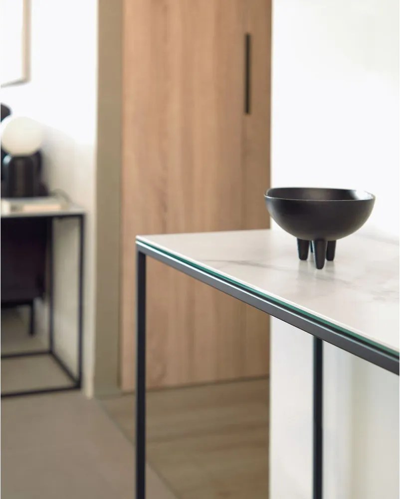 Fekete-fehér konzolasztal kerámia asztallappal 30x110 cm Rewena – Kave Home