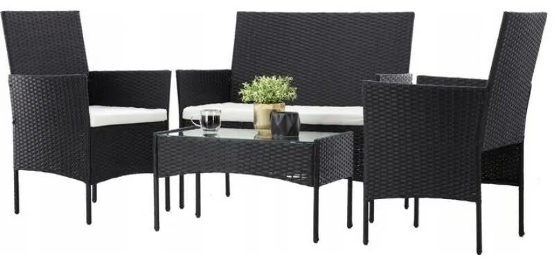 Aldotrade GardenLine rattan kerti szett, fekete + krémszínű karfák