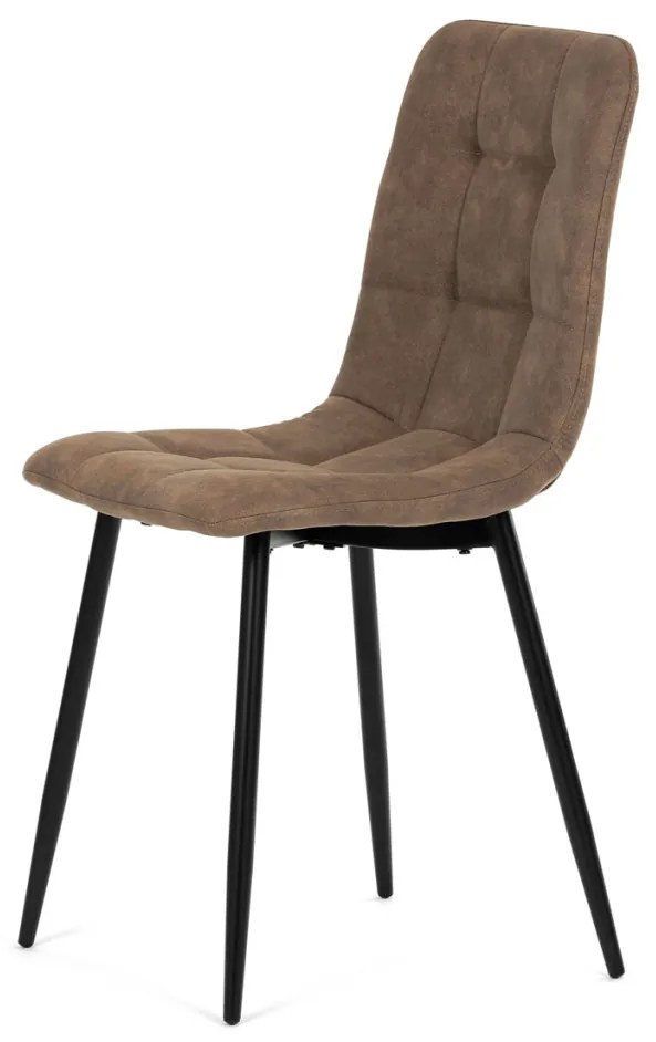 Scaun de sufragerie, material vintage maro, picioare metalice negre