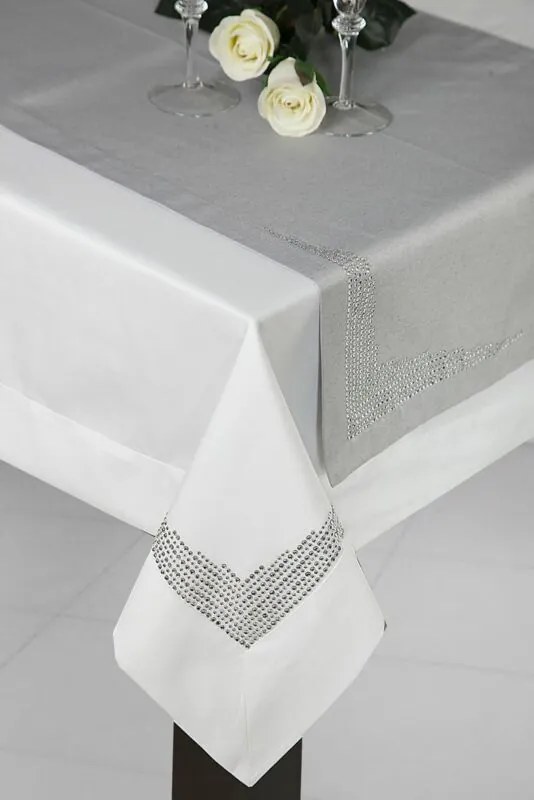 Klara exkluzív asztalterítő kristály díszítéssel Acélszürke 145x300 cm