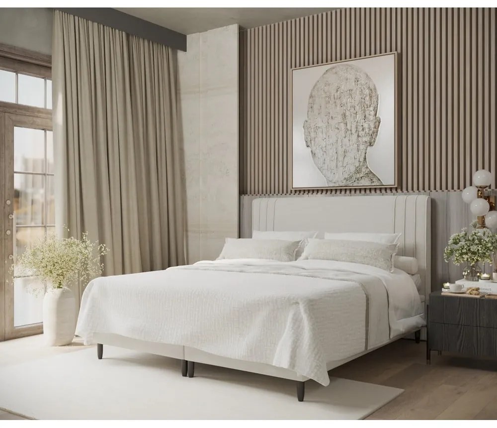 Bézs kárpitozott ágyneműtartós franciaágy 200x200 cm Musca – Maison de Rêve