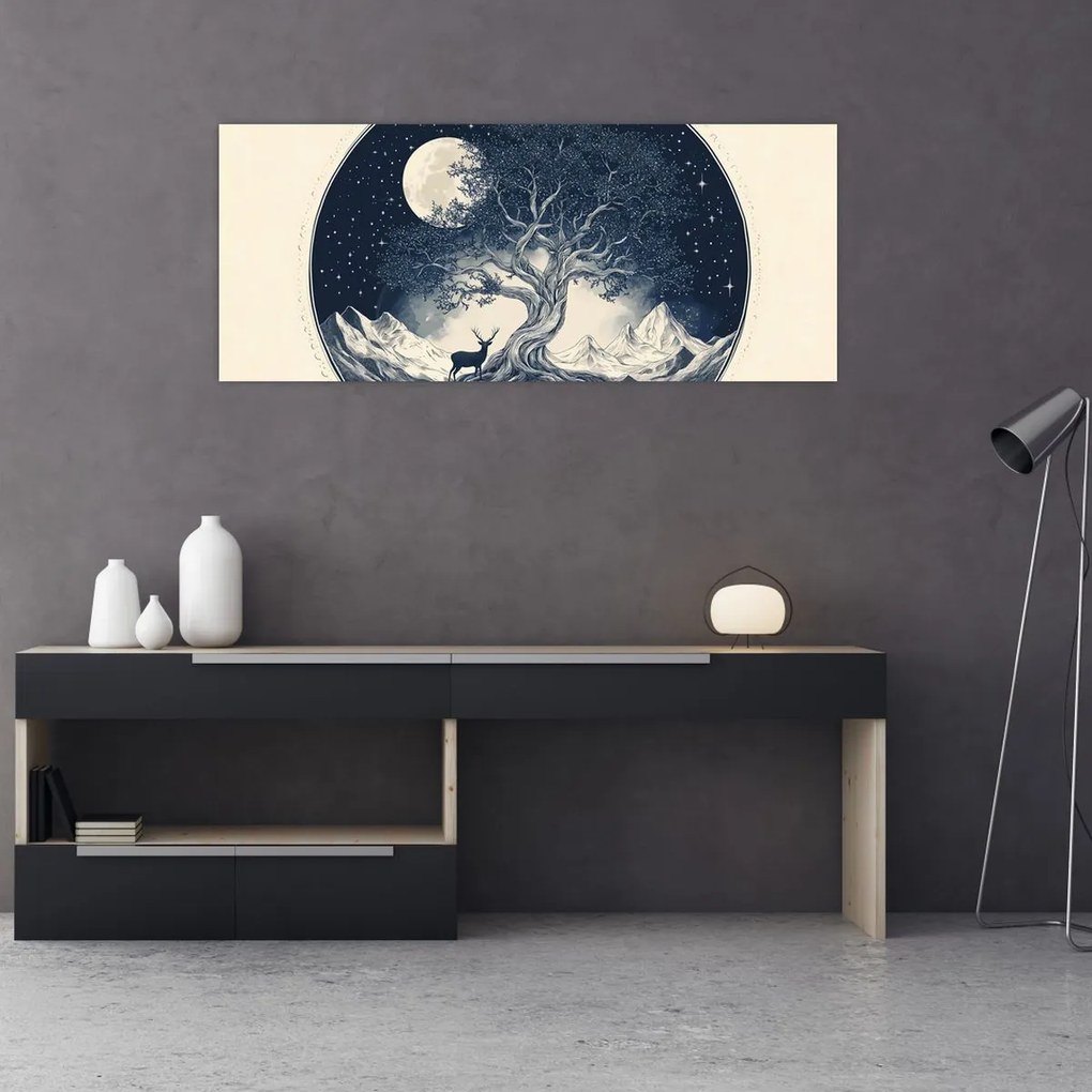 Kép – Mágikus fa szarvassal I. (120x50 cm)