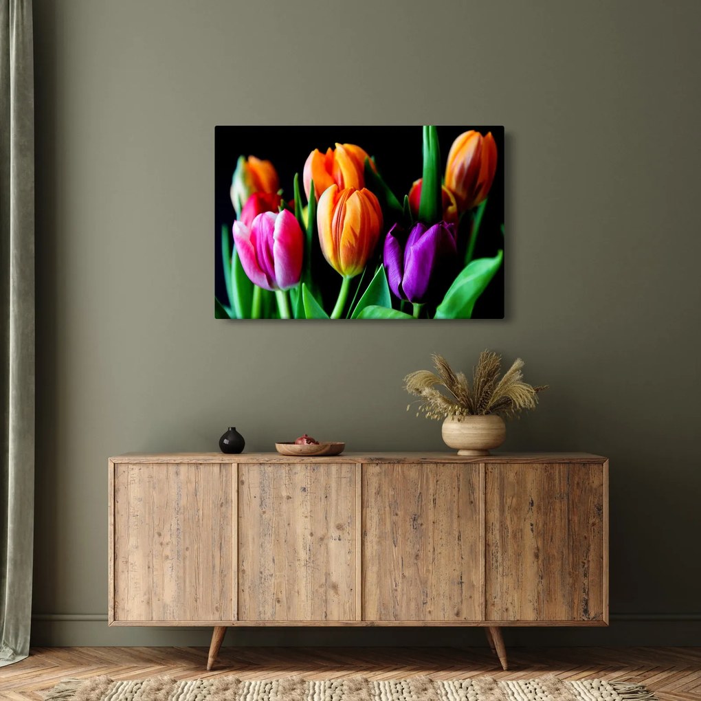 Tulipánok képe fekete alapon (90x60 cm)