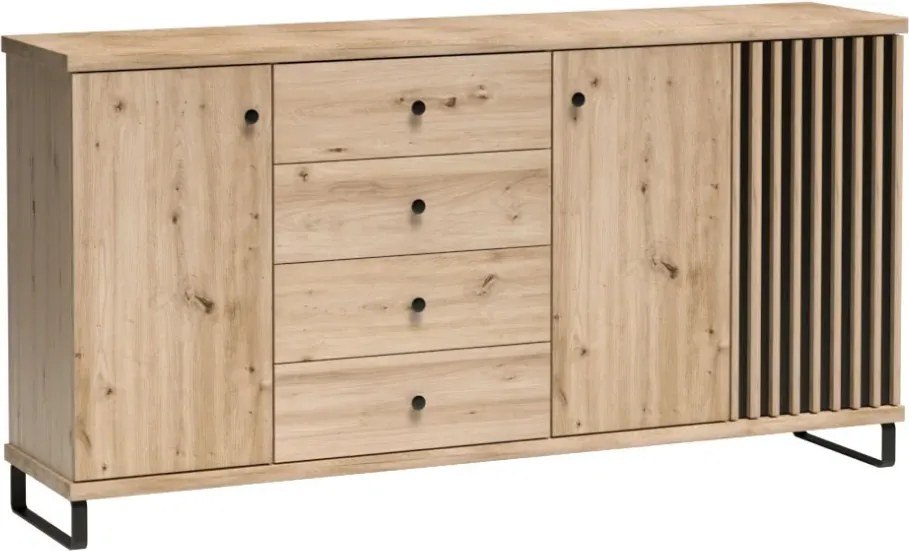 Komód, artisan tölgy/fekete, KOLI C-20