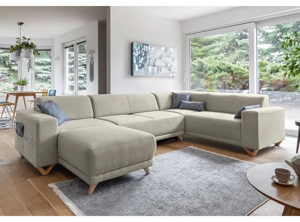 Bézs kinyitható-tárolóhelyes sarokkanapé (jobb oldali-U alakú) Classy Sophie – Miuform