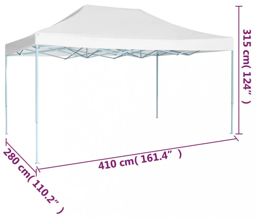 fehér acél összecsukható rendezvénysátor 280x410x315 cm