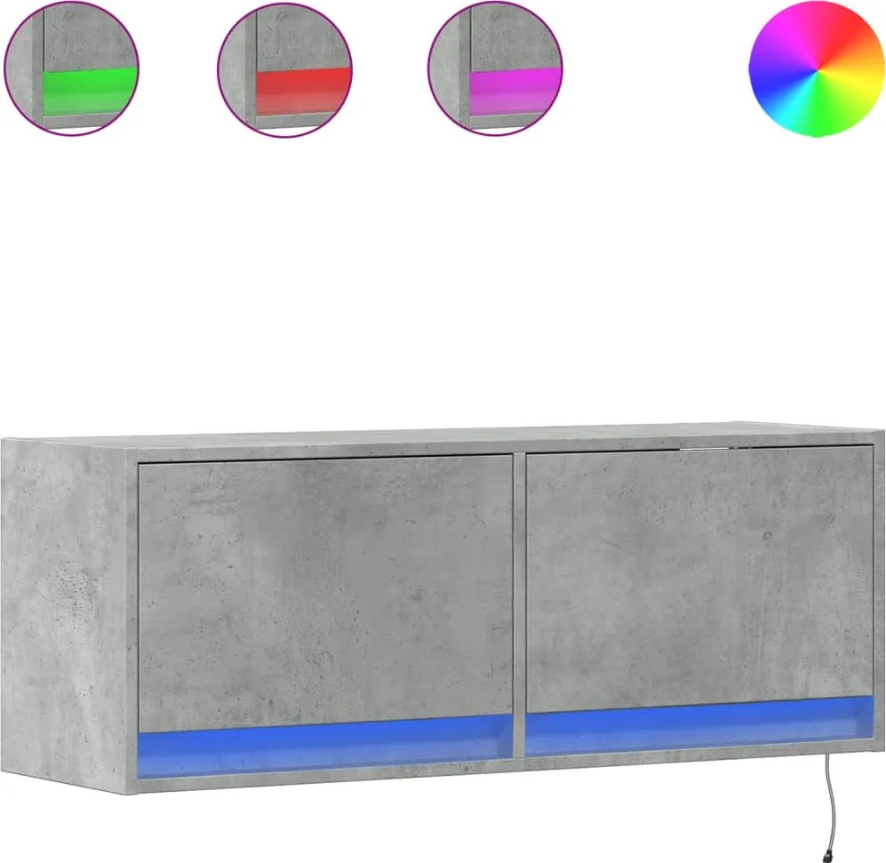 vidaXL betonszürke falra szerelhető TV-szekrény LED-del 100x31x35 cm