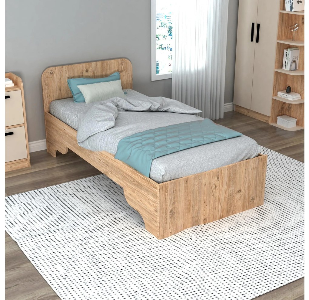Egyszemélyes ágy 80 cm Poleso 2 (atlanti fenyő + bézs) (ágyráccsal). 1094827