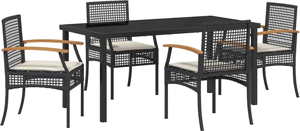 vidaXL Kert étkező szett 5 pcs Fekete polirattan
