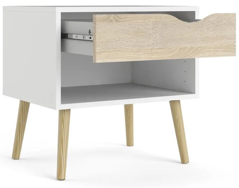 Retro éjjeliszekrény, fehér / sonoma tölgy