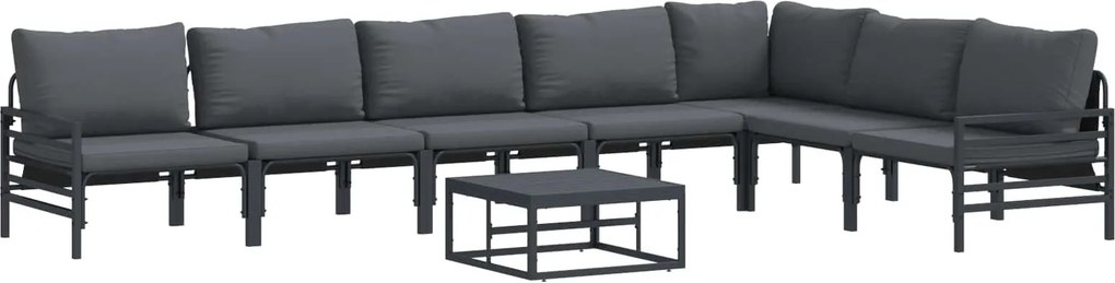 vidaXL Kerti Kanapé Szett párnával 8 pcs Fekete Acél
