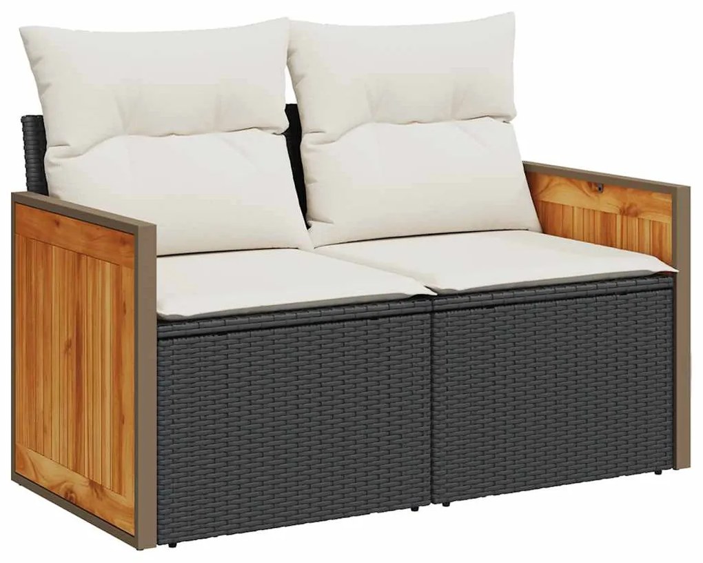 vidaXL 10 részes fekete polyrattan akácfa kerti ülőgarnitúra párnákkal