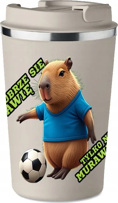 Prémium Termo Bögre fekete ajándék Vicces Kapibara a gyepen KT_572_