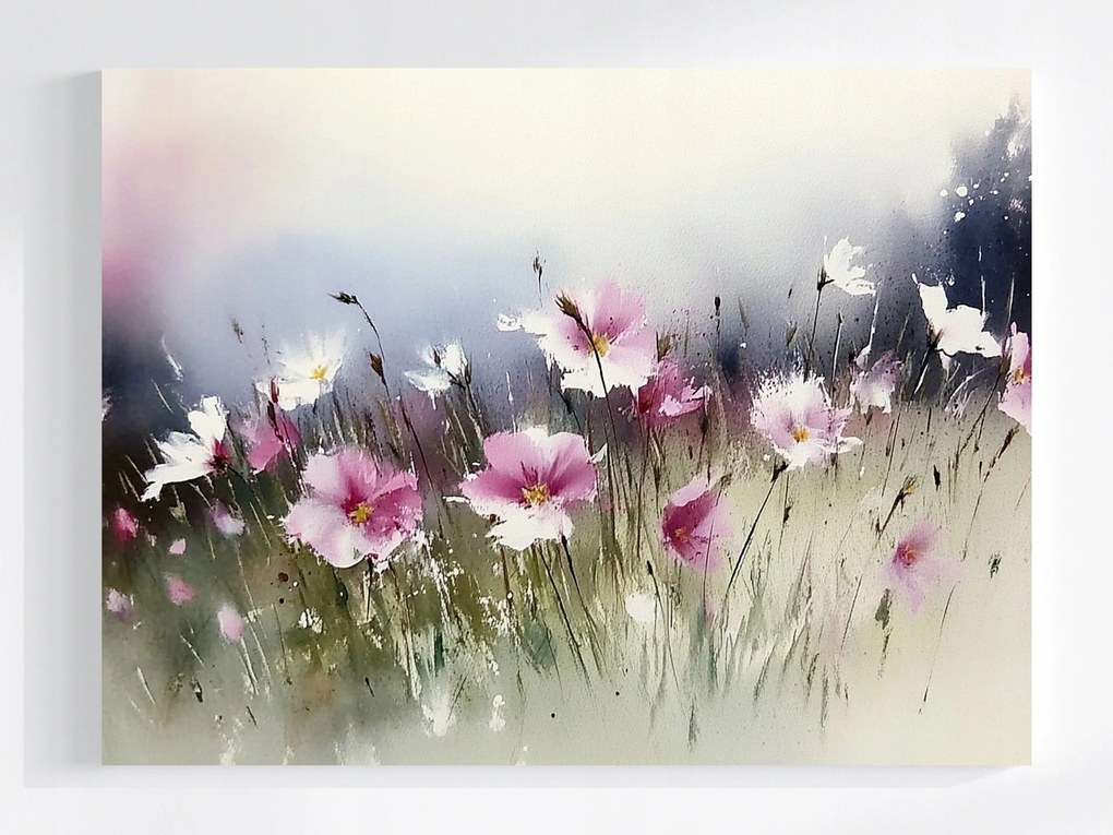 Vászonkép Canvas Akvarell Természet Kert Virágágyás Rózsaszín Virágok 100x75