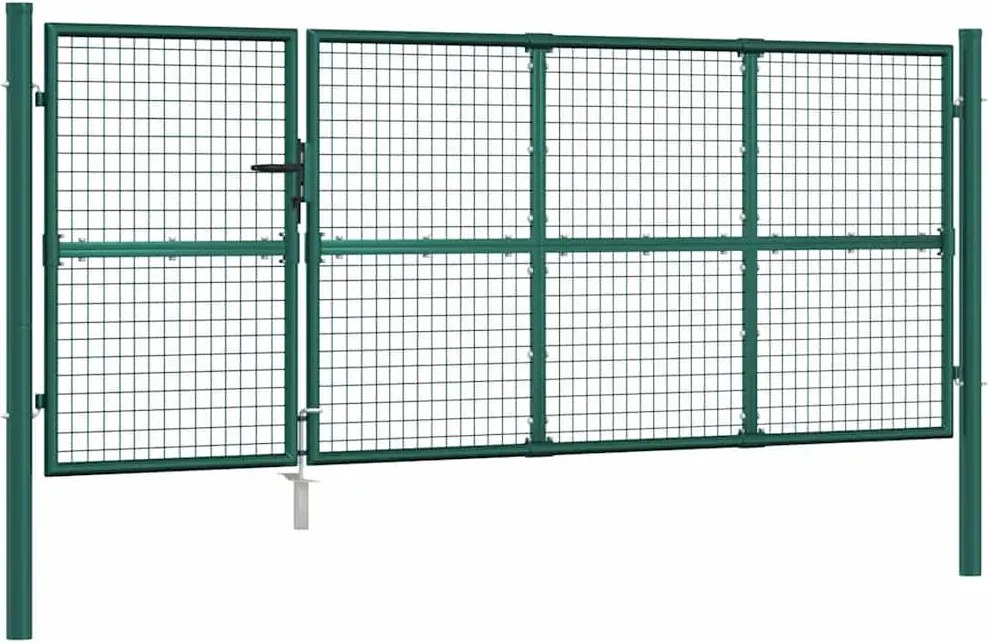 vidaXL zöld horganyzott acél hálós kerti kapu 350 x 125 cm