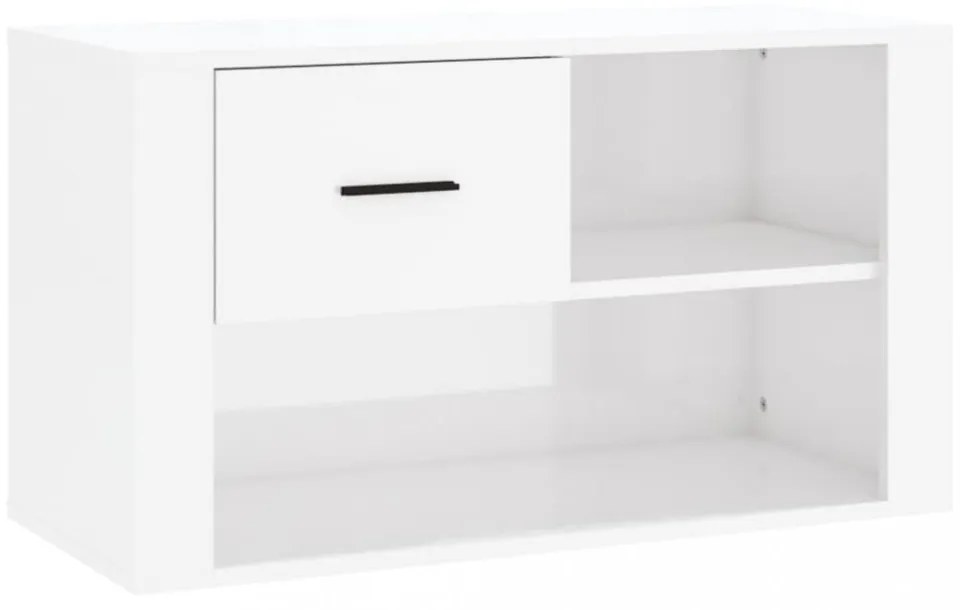 magasfényű fehér szerelt fa cipőszekrény 80 x 35 x 45 cm