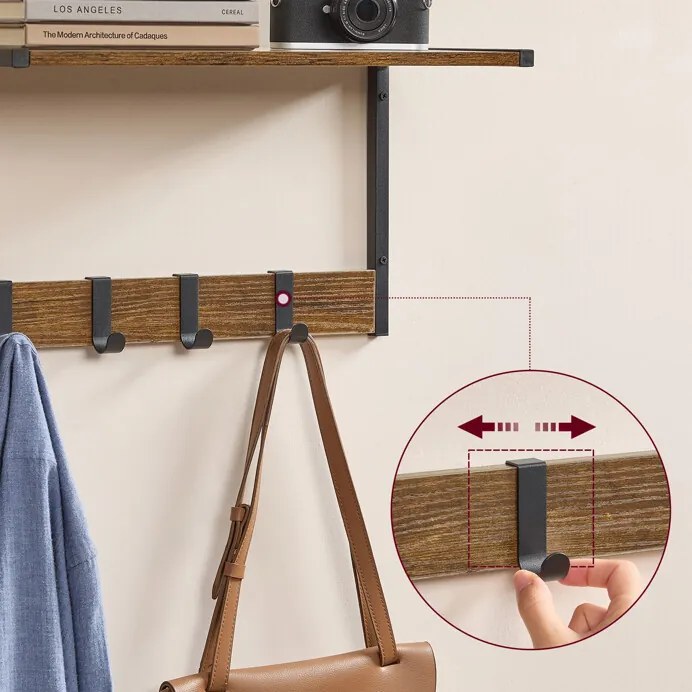 2 db fali polc szett, MDF + fém, öreg tölgy/fekete színben, 50×24×27 cm – ABP-E1083 WT