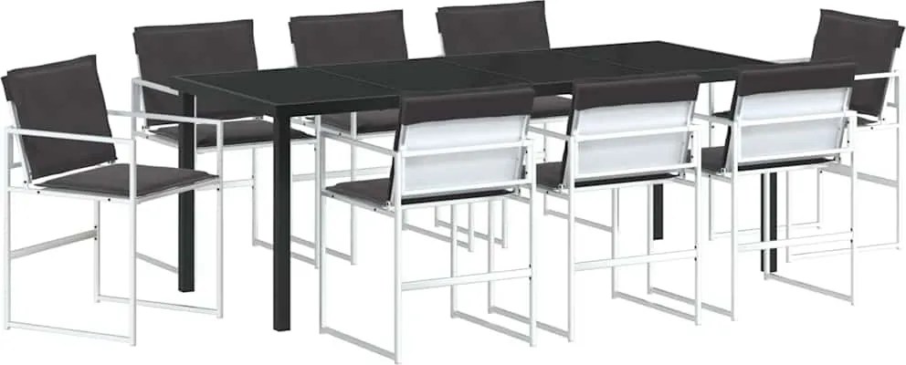 vidaXL Kert étkező szett 9 pcs Fehér Porszórt acél