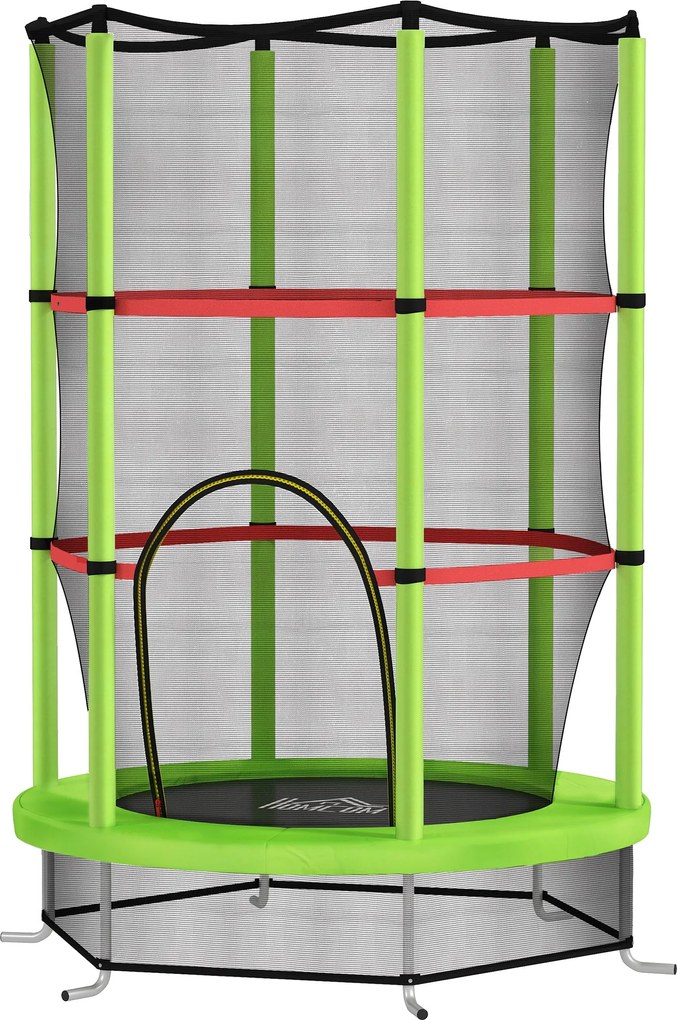HOMCOM Gyerek Trambulin Ø140x190 cm 3-6 éveseknek Biztonsági Hálóval 45 kg Terhelhetőségű Belső Zöld | Aosom