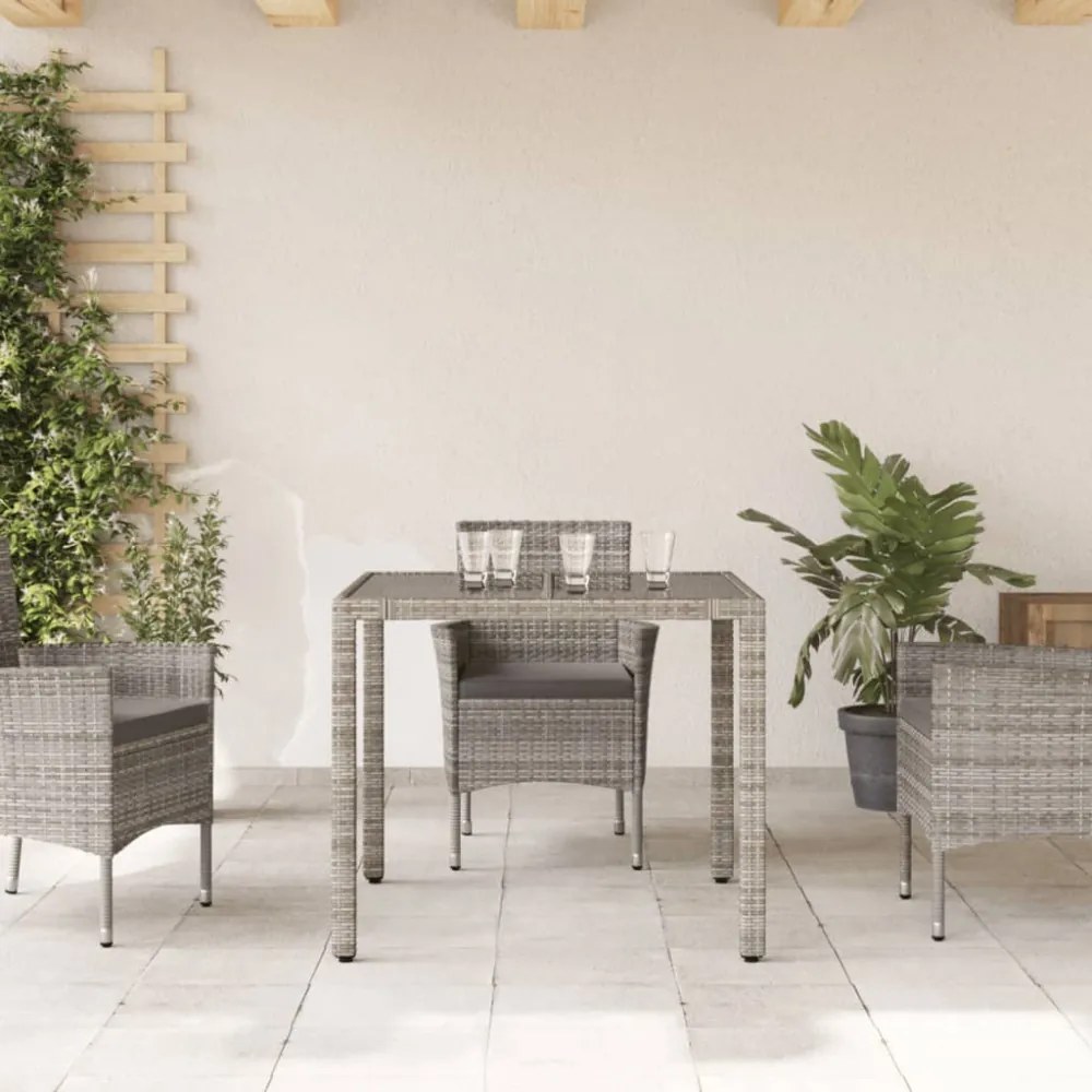 szürke polyrattan üveglapos kerti asztal 90 x 90 x 75 cm
