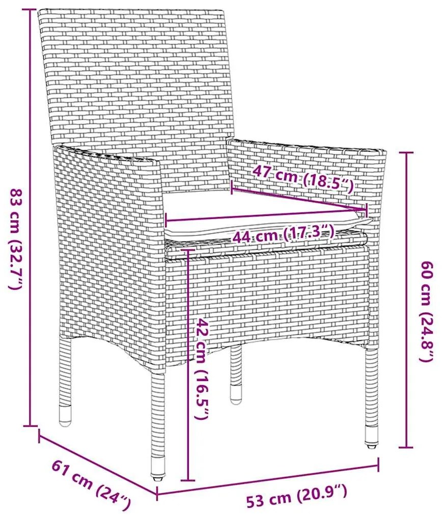 Kert étkező szett párnával 3 pcs Fehér Poli rattan