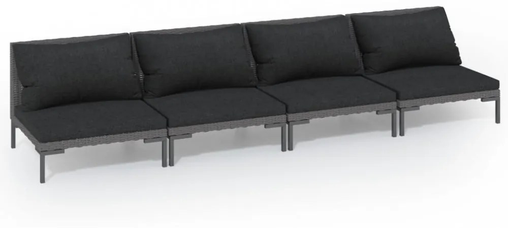 vidaXL 4 részes sötétszürke polyrattan kerti bútorszett párnákkal