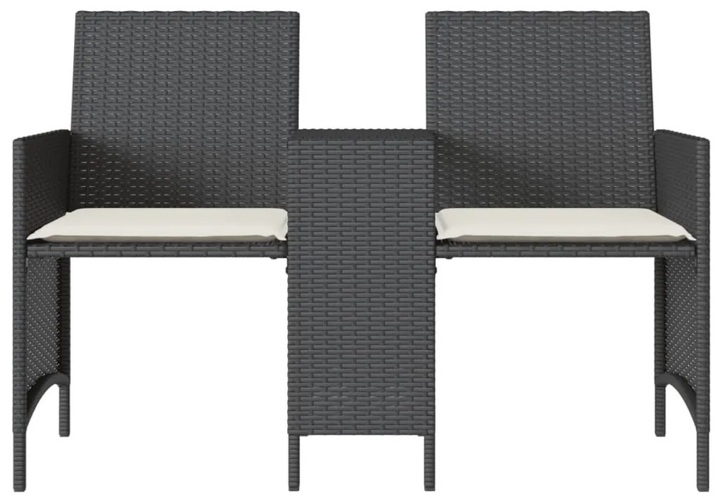 2 személyes fekete polyrattan kerti kanapé asztallal/székkel