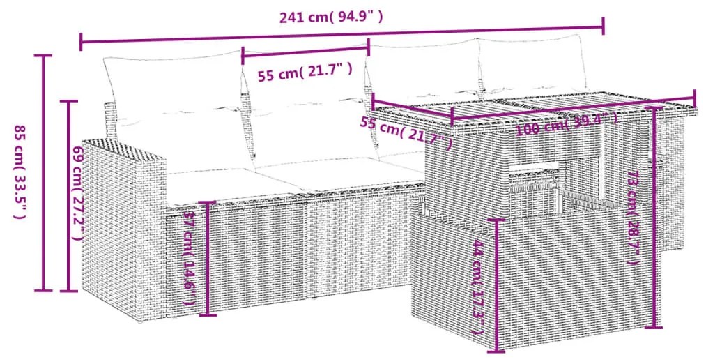 5 részes bézs polyrattan kerti ülőgarnitúra párnákkal