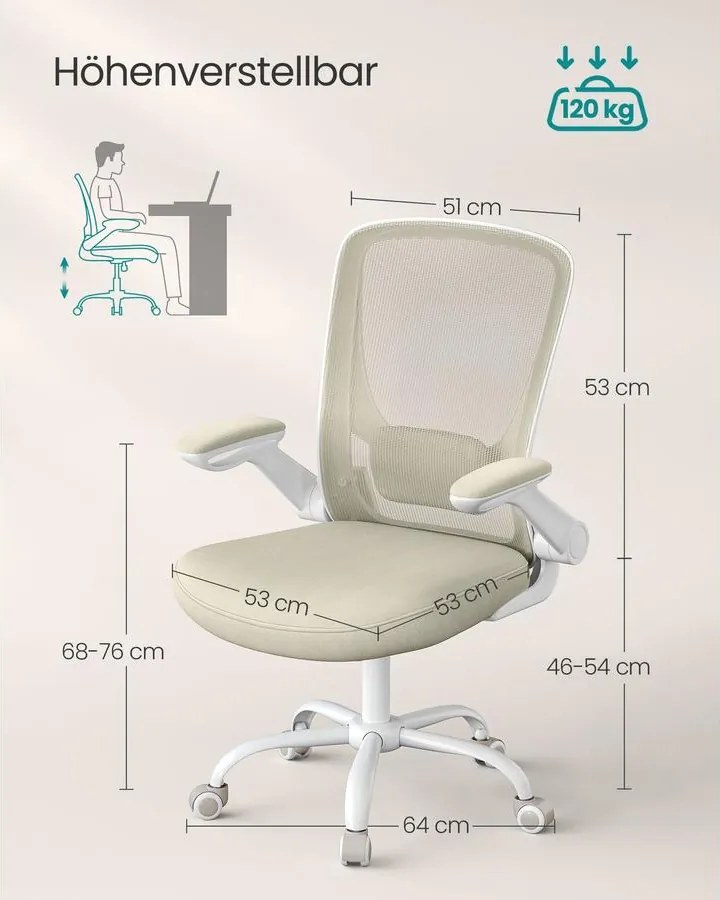 SONGMICS Ergonomikus irodai szék zabpehely-bézs színben