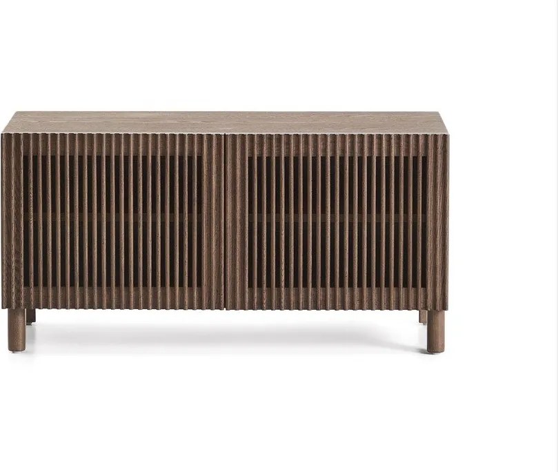 Sötétbarna cipőtartó kőrisfa dekorral 98x50x43 cm Beyla – Kave Home