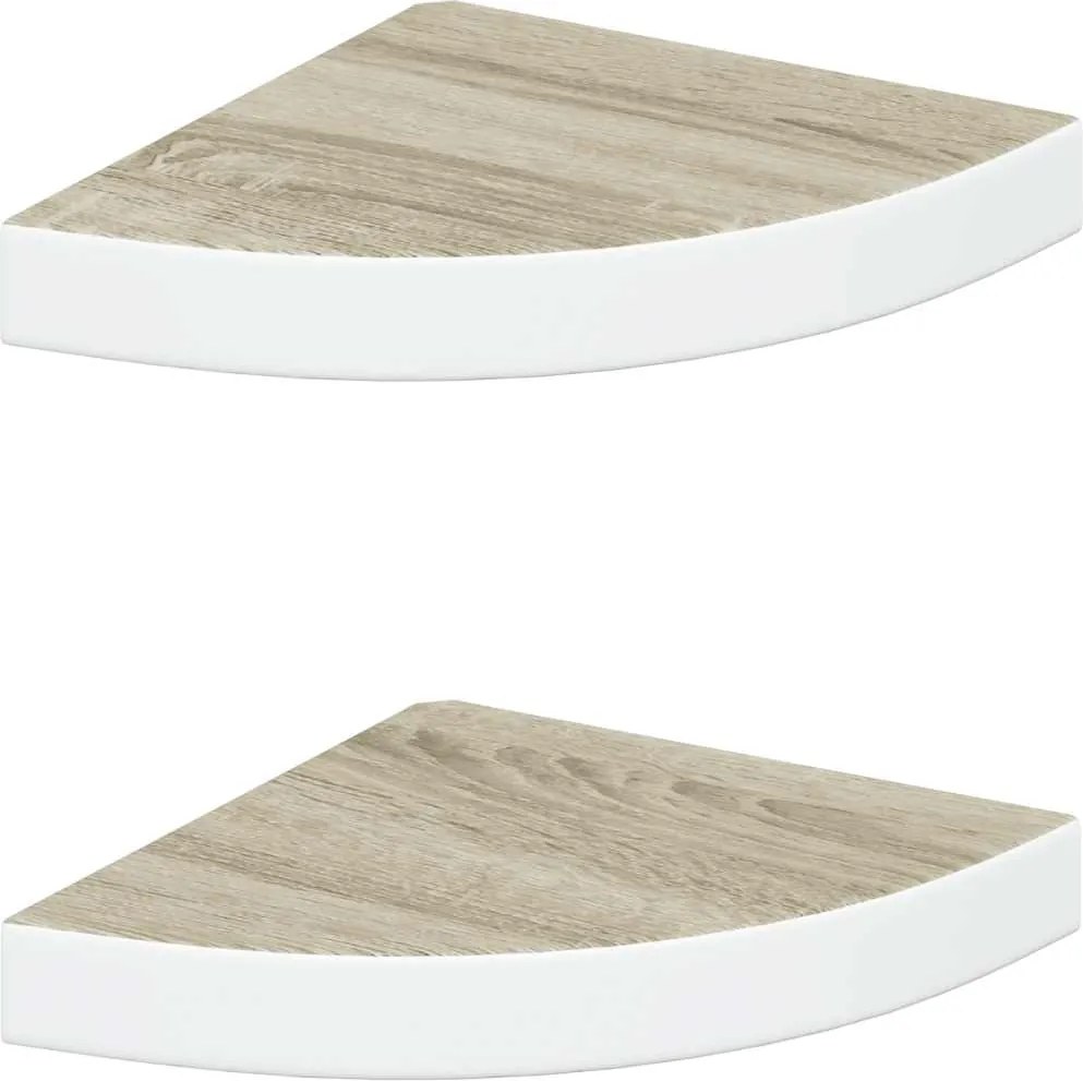 vidaXL 2 db fehér-tölgyszínű MDF fali sarokpolc 25 x 25 x 3,8 cm