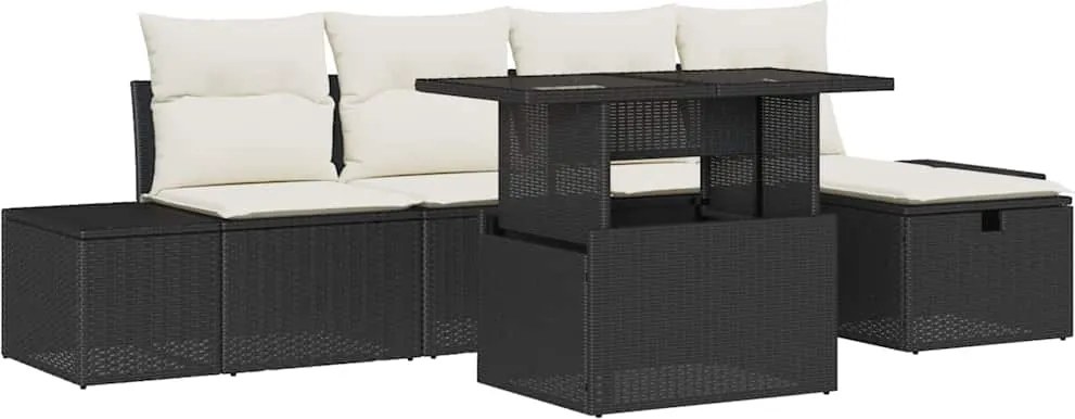 vidaXL Kerti Kanapé Szett 6 pcs Fekete Poli rattan