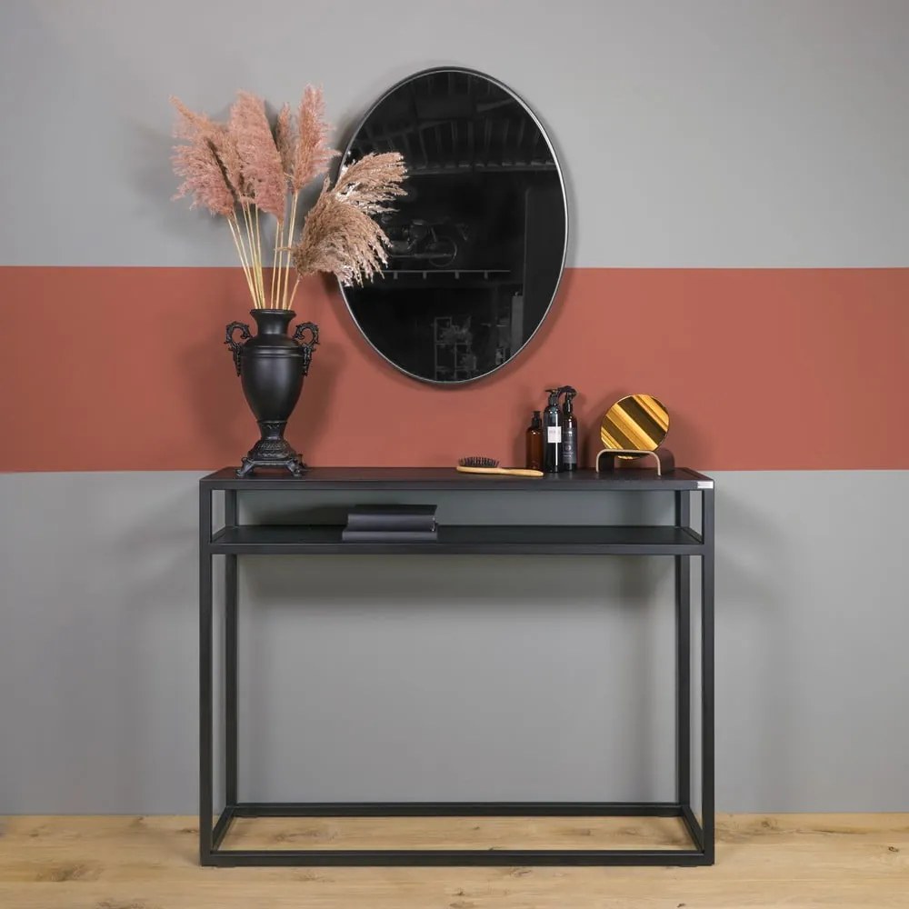 Fekete konzolasztal tölgyfa asztallappal 30x120 cm Daniël – Spinder Design