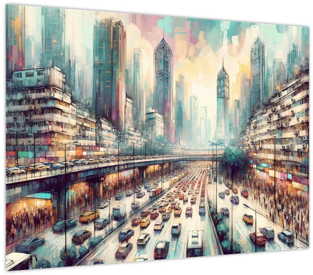 Üveg kép - Városi élet (70x50 cm)