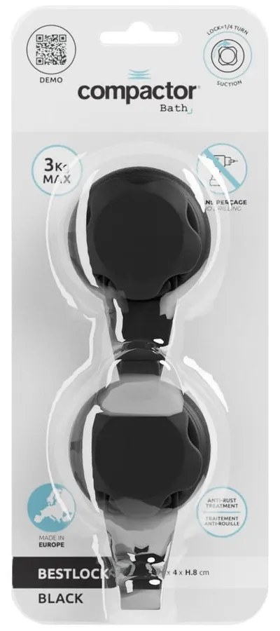 Fekete öntapadós acél akasztó szett 2 db-os Bestlock – Compactor