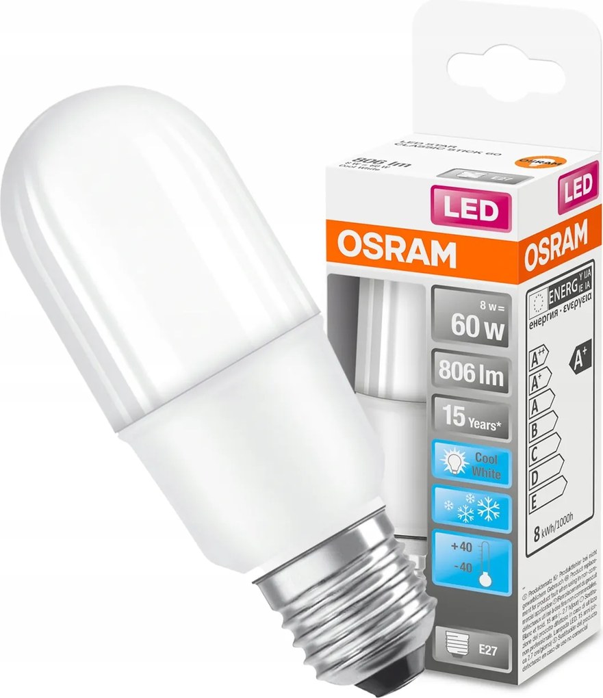 Led izzó E27 8W 60W 4000K Stick Cső Osram