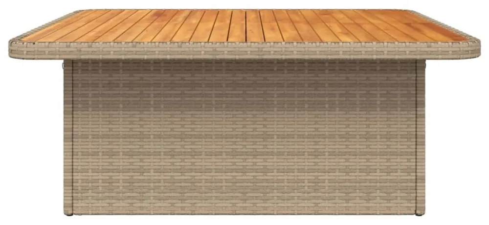 bézs polyrattan és akácfa kerti asztal 110 x 110 x 71 cm
