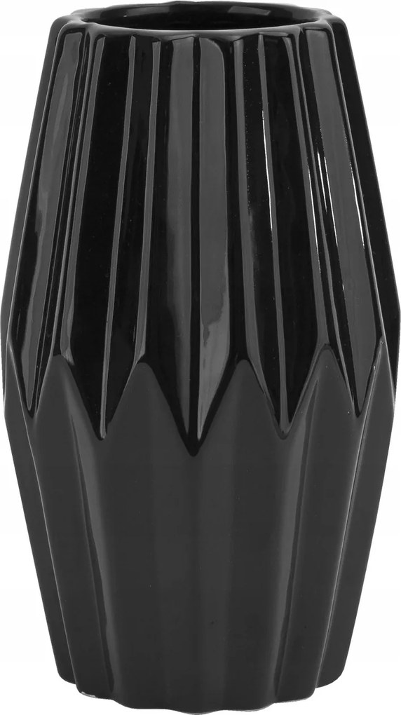 Kerámia váza 26 cm bordázott fekete