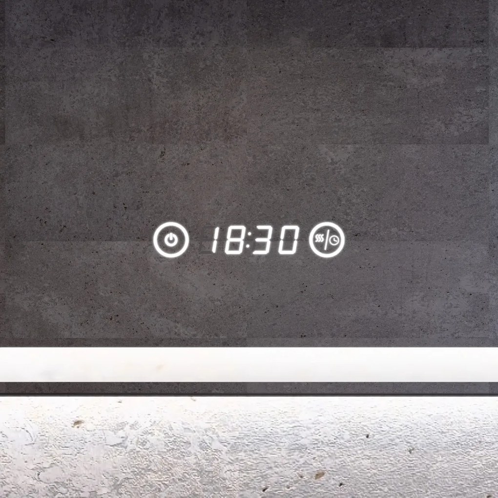 Fürdőszobai LED tükör 120x75cm | Páramentesítő - Kozmetikai tükör - Fényerő + színhőfok állítás - Digitális óra | Welland Luxury-Line G1094