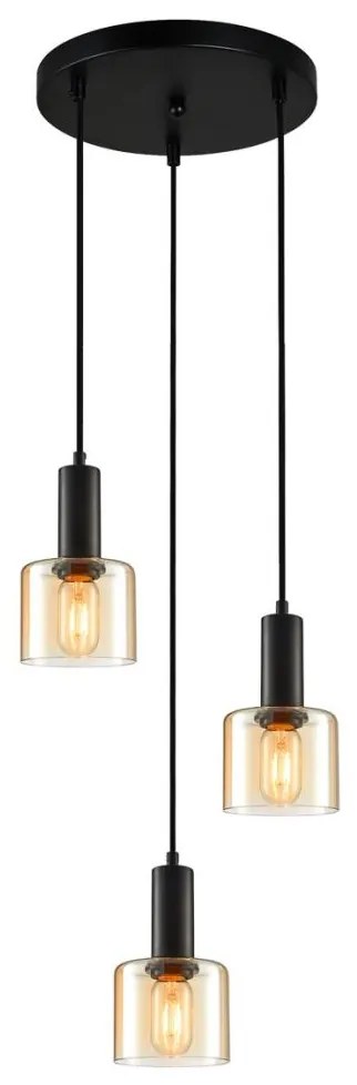 ITALUX PND-65342-3A-BK+AMB - Csillár zsinóron SANTIA 3xE27/40W/230V