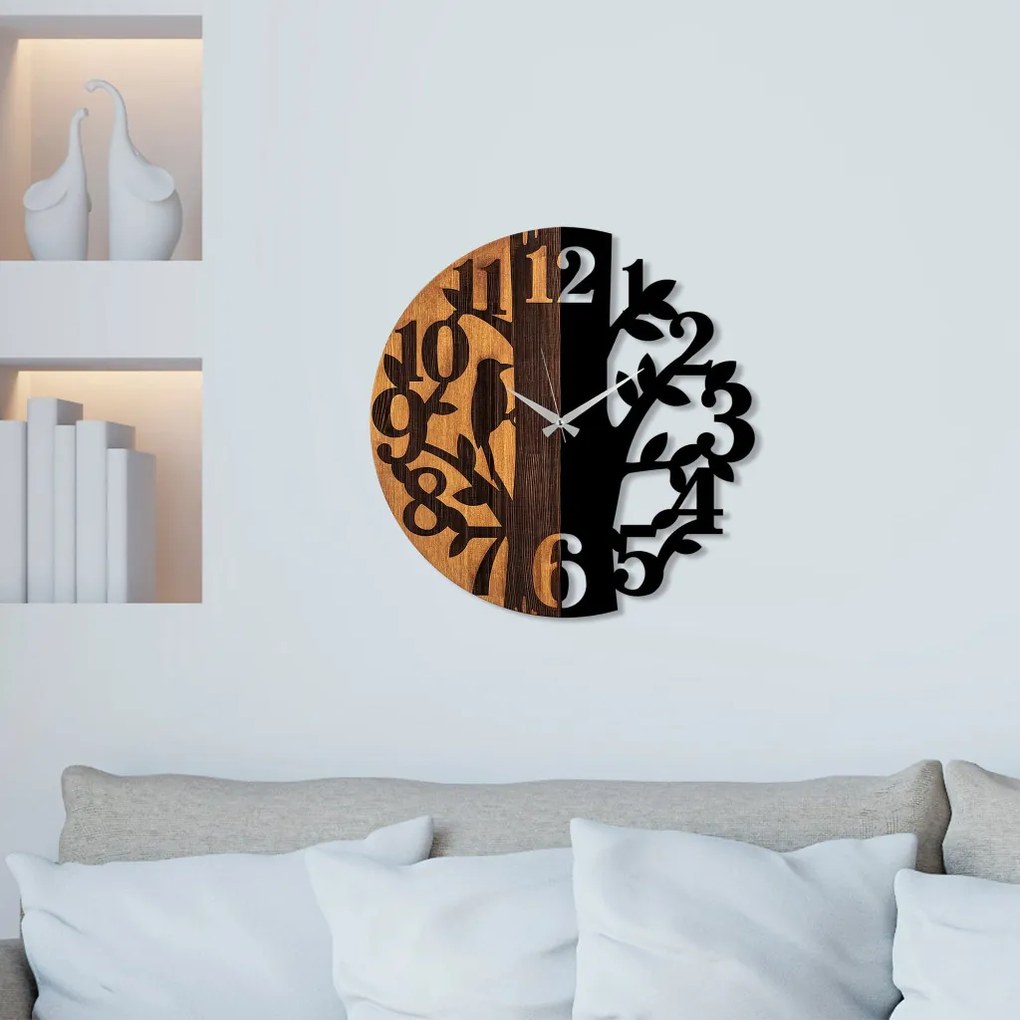Wooden Clock 71 dió-fekete fa-fém falióra, Ø56 cm
