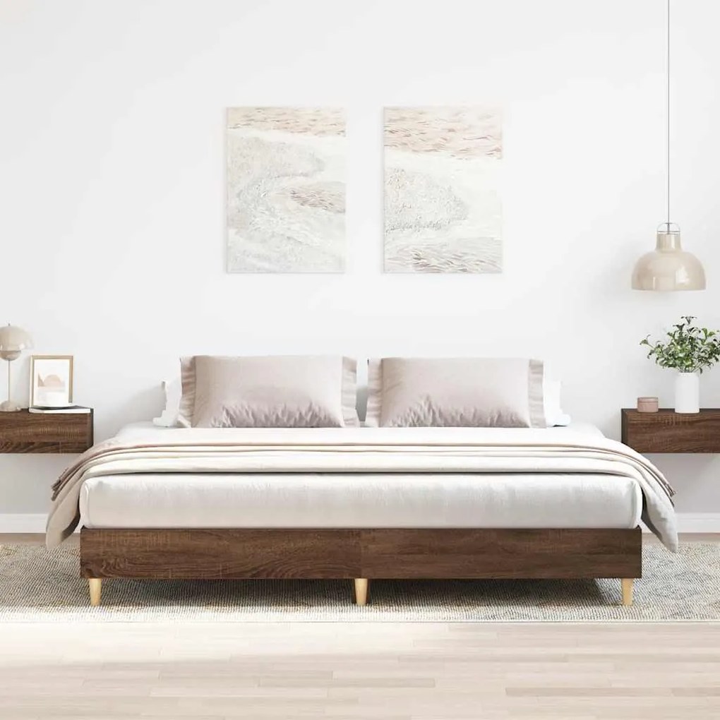 barna tölgyszínű szerelt fa ágykeret matrac nélkül 200 x 200 cm