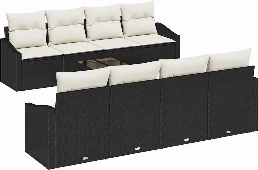 vidaXL Kanapé Szett párnával tárolóval 7 pcs Fekete és Krém polirattan