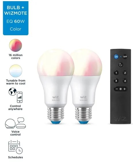 KÉSZLET 2x LED RGBW Dimmelhető izzó A60 E27/8,5W/230V 2200-6500K Wi-Fi + távirányító - WiZ