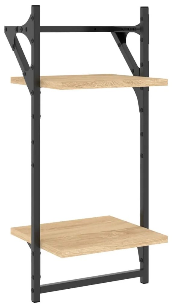 2 db 2 szintes sonoma tölgyszínű falipolc rúddal 30x25x65 cm