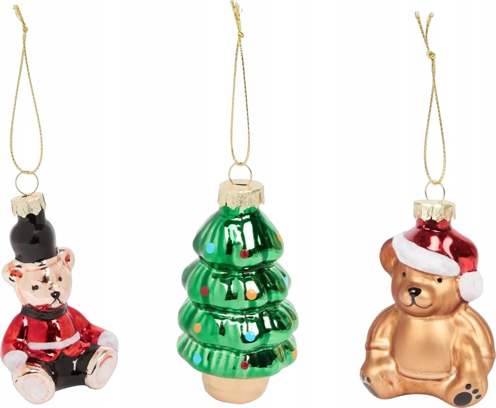 Üveggömbök Üveggömb Szett X3 Maci Karácsonyfa Maci