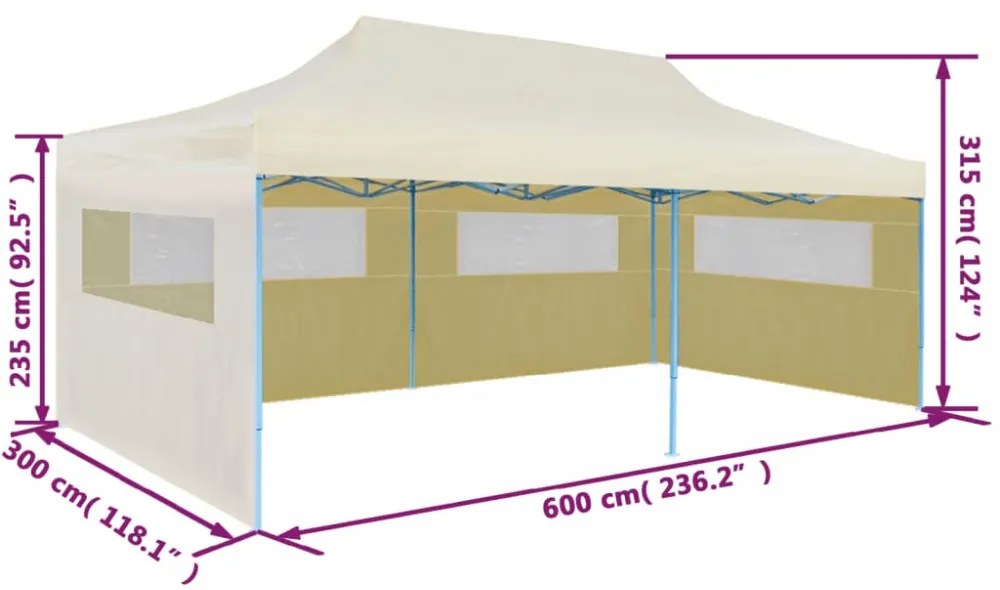 krémszínű összecsukható pavilon 3 x 6 m
