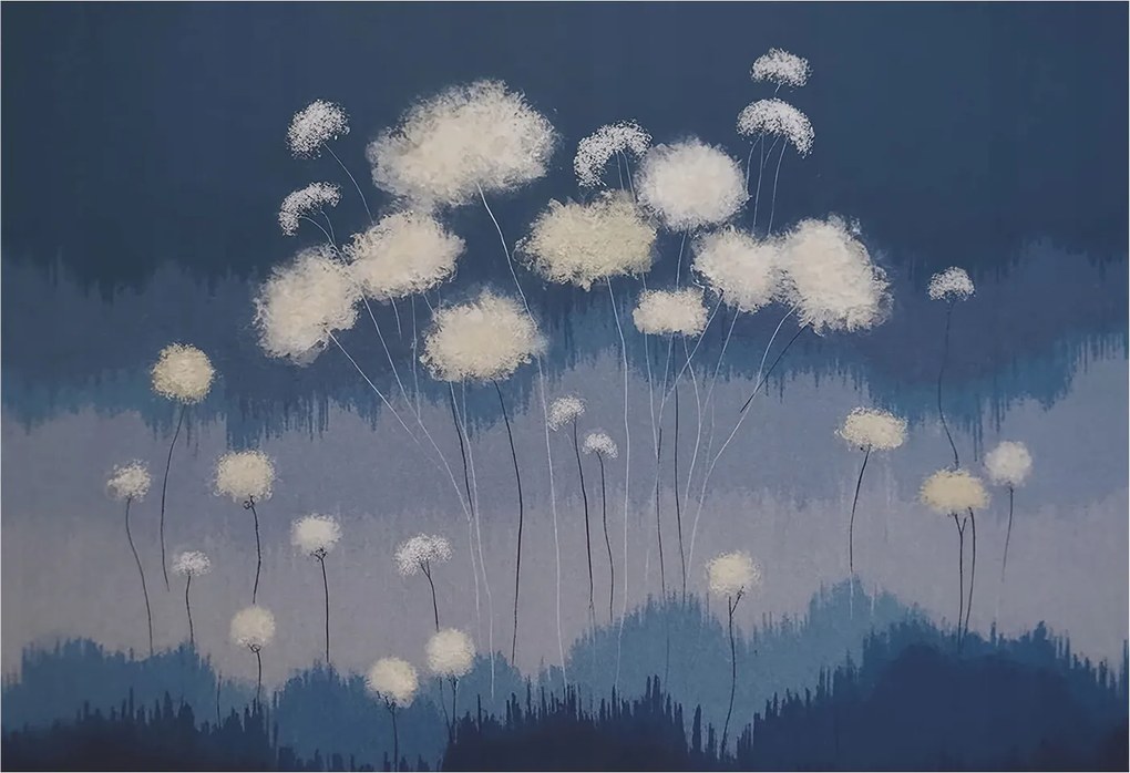 Fotótapéta Flizelin Fal a Hálószobába Fehér pitypangok 152x104 Ragasztó